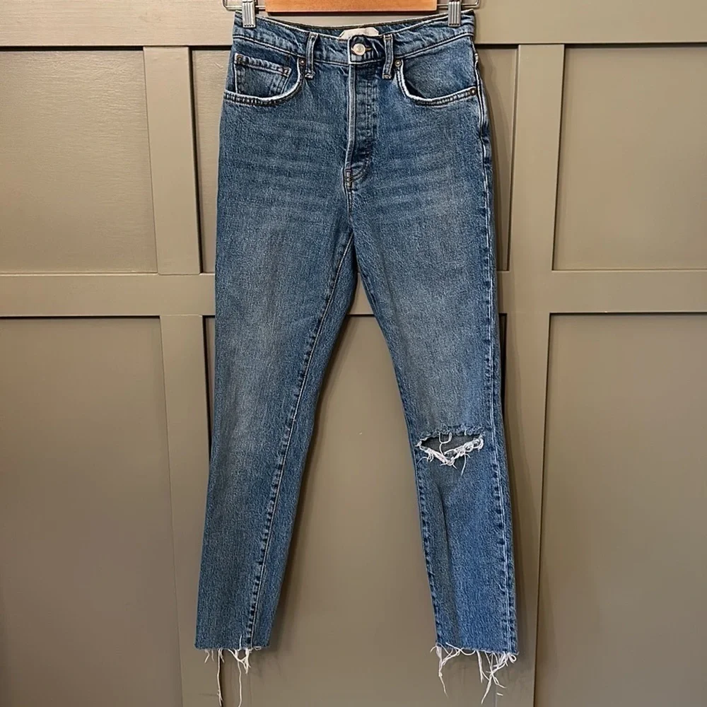Free People We The Free Stella High Rise Skinny Jean 99% Cotton Busted Knee 26